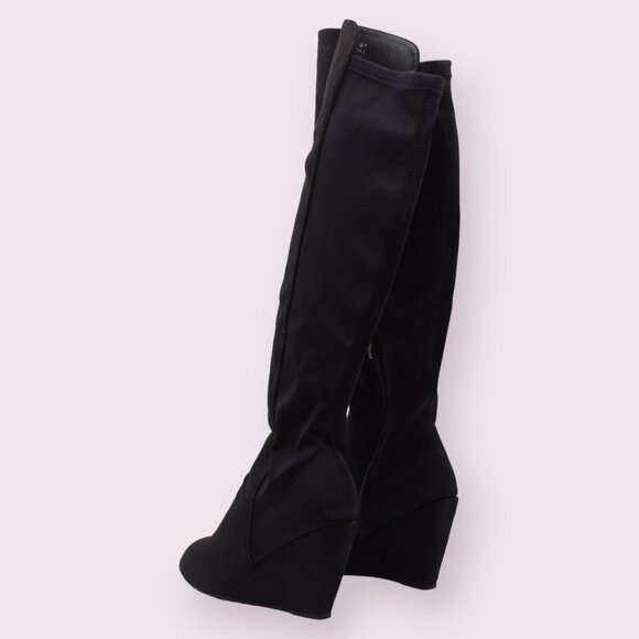 Bebe Womens Black Zipper Round Toe Wedge Heeled Boots - Picture 7 of 8